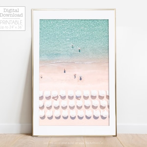 Aerial Beach Umbrella Print: Coastal Summer Wall Art (Digital Download)