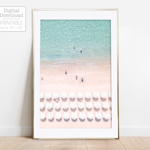 Coastal Wall Art Beach Umbrella Print, Summer Printable, Aerial Beach Print Umbrella, Coastal Prints, Aerial Beach Umbrellas Summer Wall Art