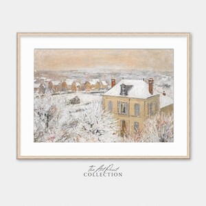 Winterstadsgezicht print: vintage besneeuwd landschapsschilderij (digitale download)