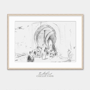 Antique Architecture Print Morocco, Vintage Architecture Sketch Art, Islamic Arch Drawing, PRINTABLE
