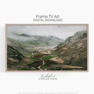 Samsung Frame TV Art, Vintage Mountain Landscape Painting, Rustic Muted DIGITAL Art
