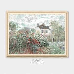 Vintage Muted Print, Cottage Oil Painting, Rose Garden Wall Art, PRINTABLE Digital
