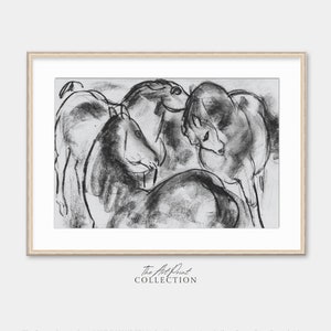 Rustic Industrial Art, Vintage Modern Sketch, Horse Drawing Neutral Decor PRINTABLE Digital