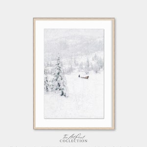 Snowy Winter Landscape Print, Vintage Christmas Nordic Farmhouse Art PRINTABLE