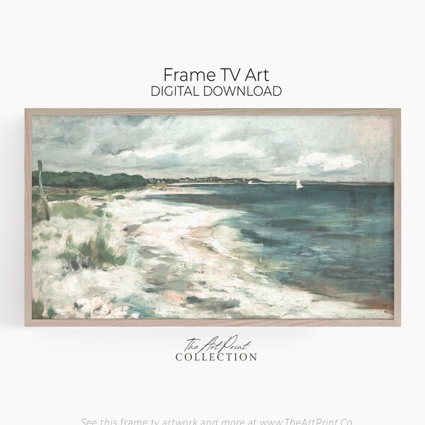 Samsung Frame TV Art, Vintage Coastal Seaside Painting, Beach House Decor DIGITAL TV Art