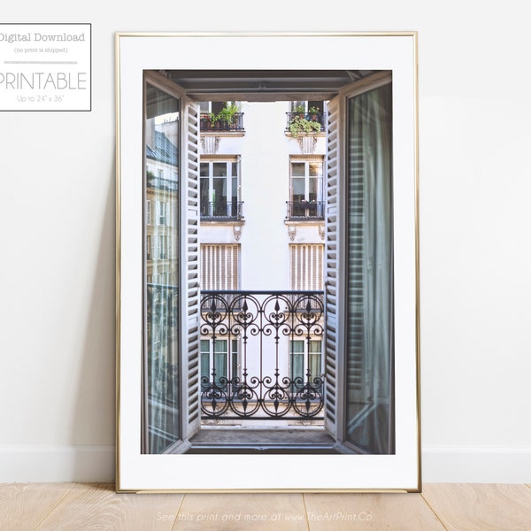 View from a Paris Window Photo Print, Paris Art Print, Paris Decor, Large Wall Art, Vintage Poster, Retro Art, Blue Decor