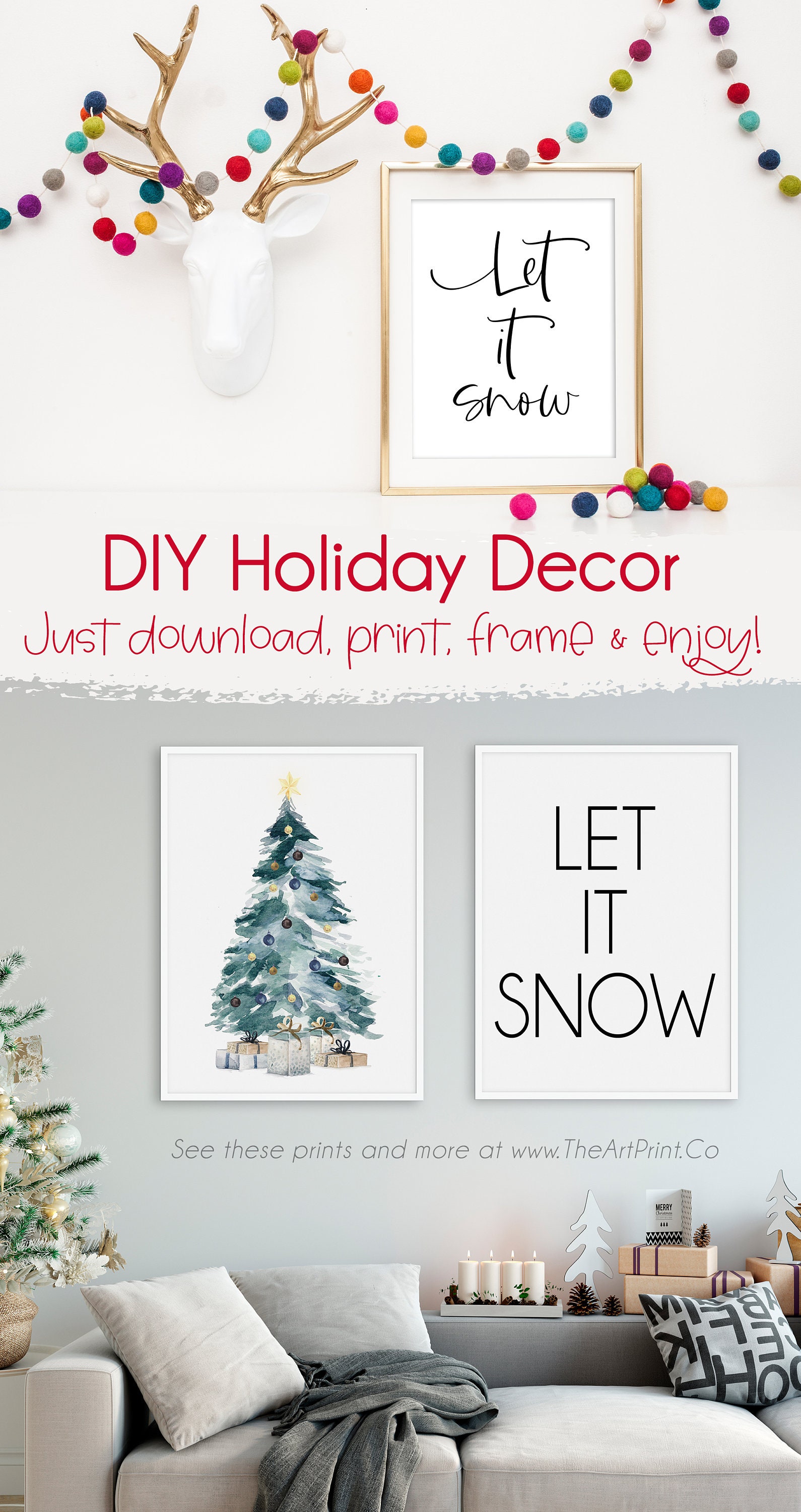 Christmas Printable Let It Snow Saying Seasonal Quote Modern | Etsy
