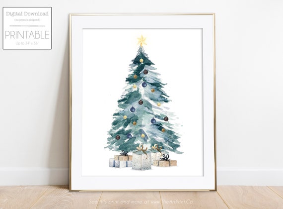 Rustic Watercolor Christmas Tree With Gifts and Ornaments - Etsy