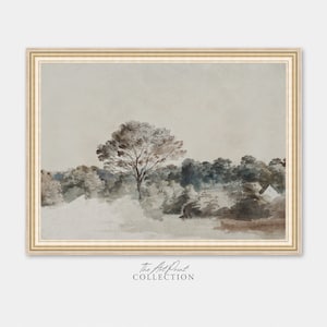 Antike rustikale Muted Landschaftsmalerei, Vintage neutrale Wandkunst, DRUCKBAR Digitaler Download