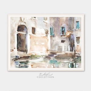 Venice Canal Painting PRINTABLE, Vintage Neutral Italy Wall Art, Digital Download