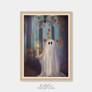 Geist hält Kerze, Vintage Poster, digitaler Download, Kunst Poster druckbare, Dark Academia, Spukender Geist, Halloween-Dekor