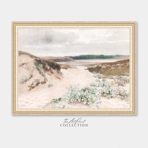 Landscape Beach Painting, Pastel Beach Print, Printable Beach Wall Art, Ocean Dunes with Wildflowers, Coastal Wall Decor, DIGITAL DOWNLOAD