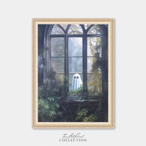 Ghost Draußen Blick in, Vintage Poster, digitaler Download, Kunst Poster druckbare, Dark Academia, Spukender Geist, Halloween-Dekor