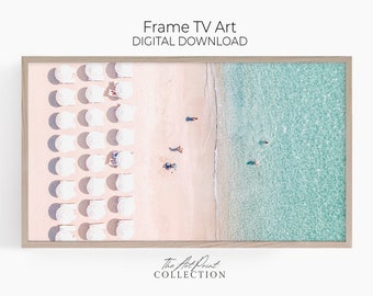 Beach Art for Frame TV, Umbrellas Aerial Beach Art, Aerial Beach Photography for Samsung Frame Art TV, Frame TV Art, Digital Download