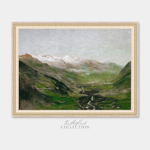 Country Landscape Art Print, Green Vintage Oil Painting, PRINTABLE Download
