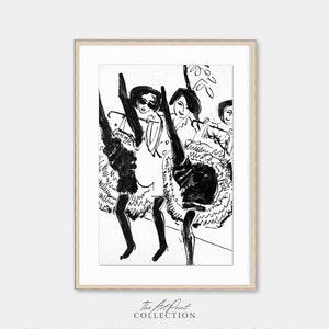 Vintage Can Can Dancers Sketch Print: Antique Cabaret Art (Downloadable)