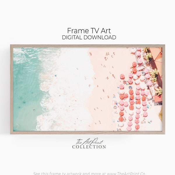 Aerial Beach Frame TV Art, Colorful Beach Umbrellas, Beach Photography from Above, Coastal Home Decor Art for Frame TV, Samsung Frame Art