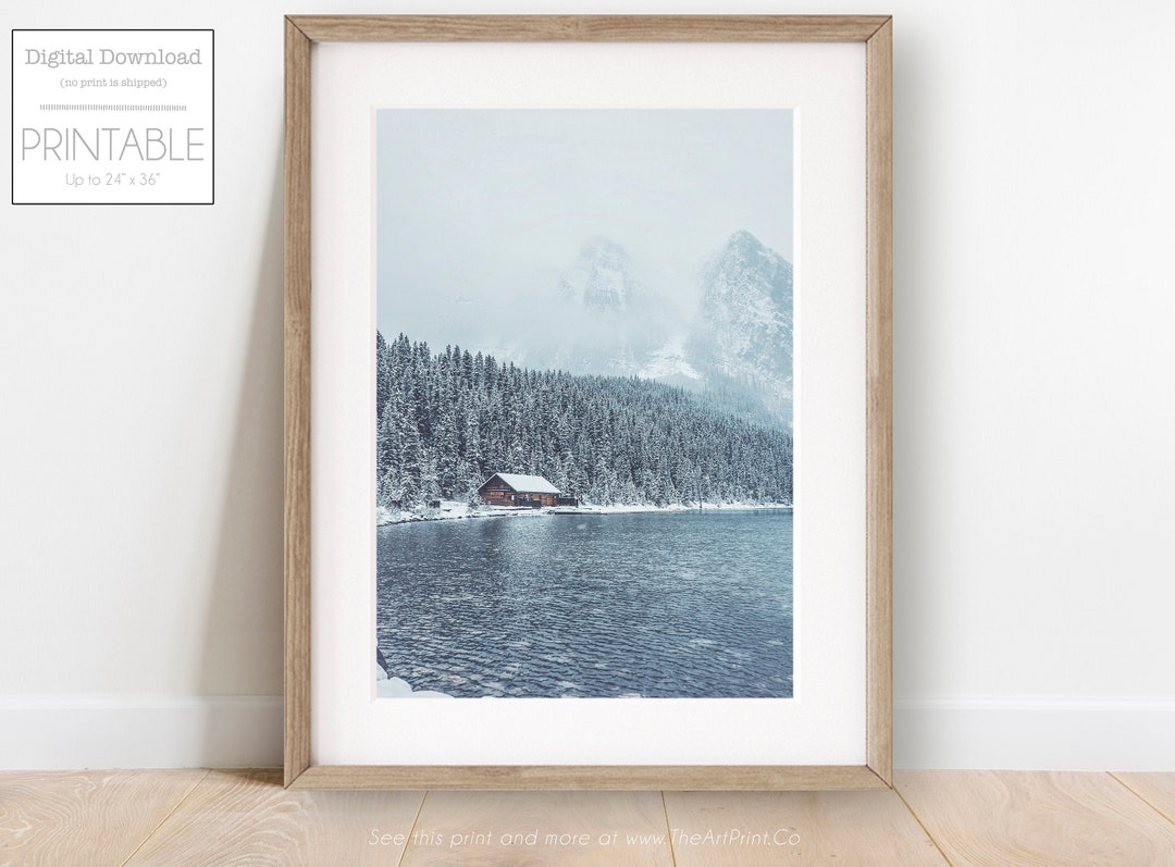 Cabin the the Snow Printable Wall Art Snowy Cabin Print Etsy