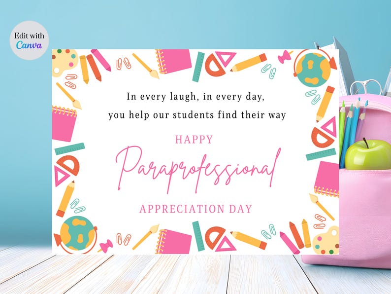 Paraprofessional Appreciation Day Card | Printable Gift (editable ...