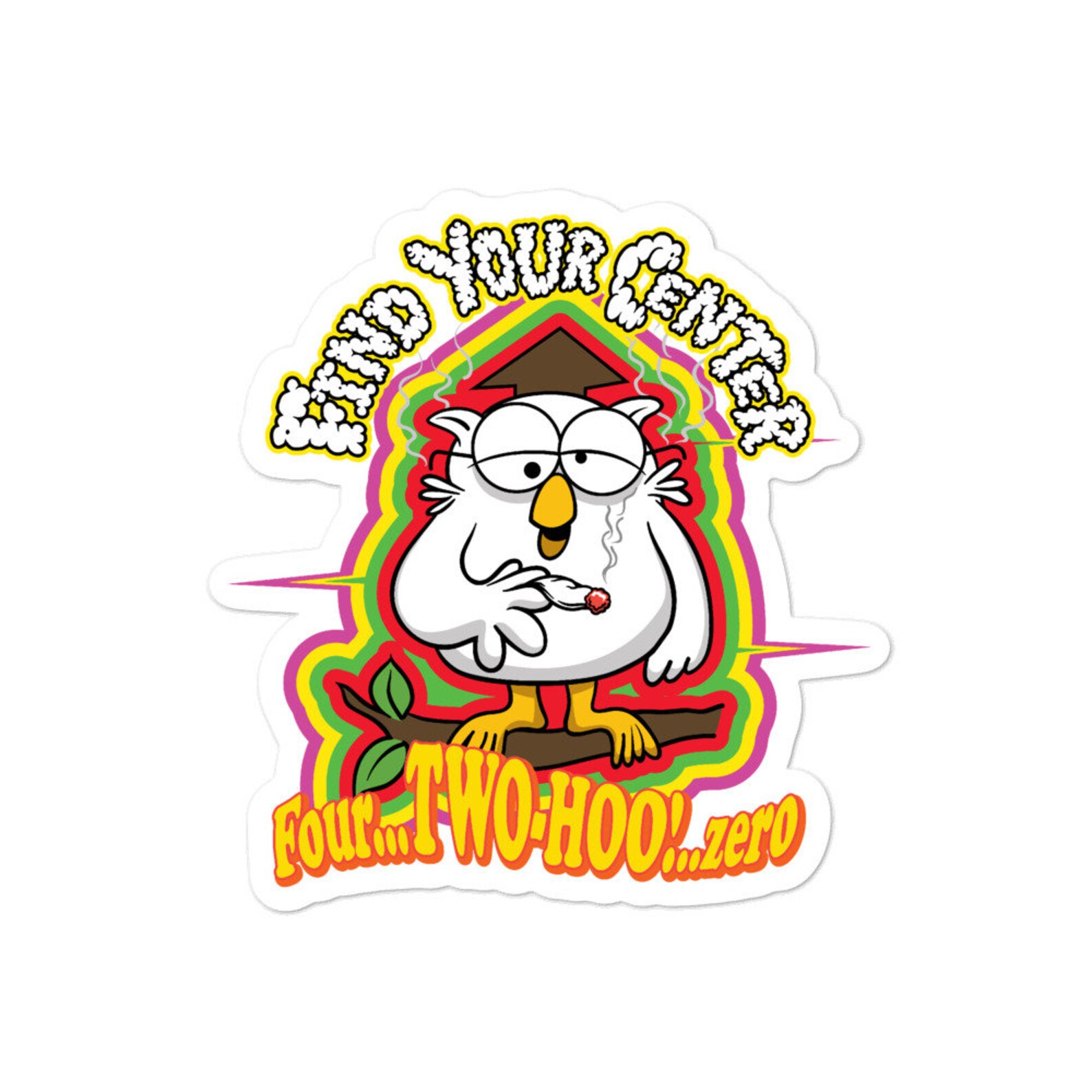 Weed Smoking Bird Stickers, Owl Cartoon Parody Decals, Kiss Cut