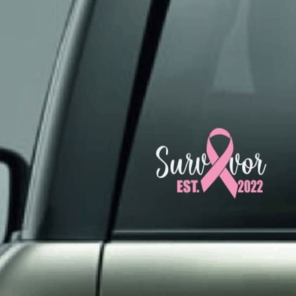 Personalized Survivor Car Decal, Cancer Ribbon Car Sticker with Year, Custom Cancer Survivor Decal, Cancer Survivor Ribbon with Year