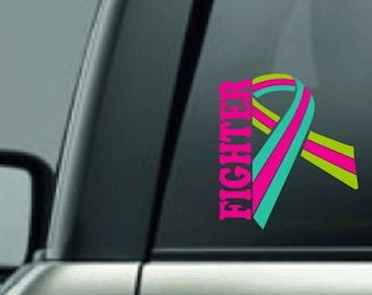 Metastatic Breast Cancer Ribbon Car Decal, Metastatic Breast Cancer Fighter Decal, Three Color Breast Cancer Vinyl Decal, Ribbon Sticker