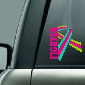 Metastatic Breast Cancer Ribbon Car Decal, Metastatic Breast Cancer Fighter Decal, Three Color Breast Cancer Vinyl Decal, Ribbon Sticker