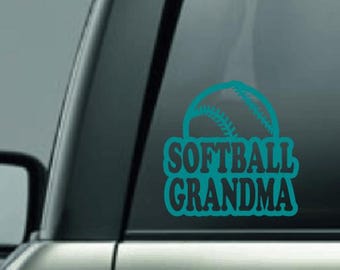Softball Grandma CUSTOM Car Decal, Softball Dad Sticker, Softball Mom, Softball Decal, Proud Softball Grandpa, High School Softball Decal