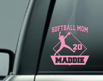 Softball Mom, Softball Mom Car Decal, Softball Mom Sticker, Custom Name and Jersey Number Softball Decal, Pitcher, Player, CUSTOM