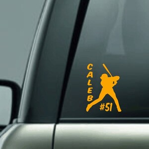 Personalized Baseball Decal with Name and Number, Custom Baseball Vinyl Decal, Proud Baseball Mom Decal, Baseball Batter Silhouette