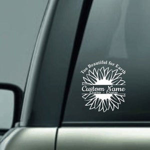 Personalized Car Memorial Car Decal, Custom Name Vinyl Decal, In Loving Memory Vinyl Decal, Sunflower Decal, Loving Memory Custom Name