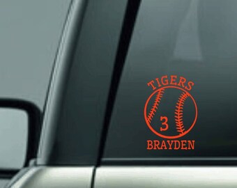 Custom Baseball Vinyl Decal, Personalized Team Name, Player Name, Number, Personalized Softball Car Decal with Name, Number, and Team Name