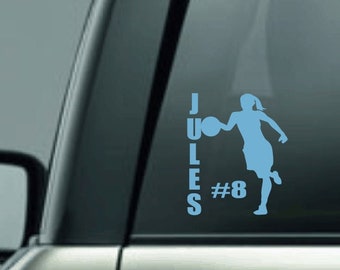 Personalized Basketball Decal with Name and Number, Female Basketball Player Custom Decal, Proud Basketball Parent, Girls Basketball Decal