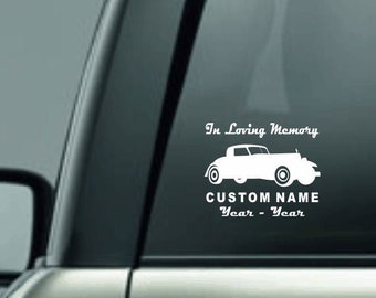 Personalized Car Memorial Car Decal, Custom Name Vinyl Decal, In Loving Memory Vinyl Decal, Classic Car Car Decal, Loving Memory Custom Name