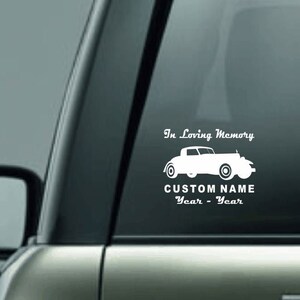 Personalized Car Memorial Car Decal, Custom Name Vinyl Decal, In Loving Memory Vinyl Decal, Classic Car Car Decal, Loving Memory Custom Name
