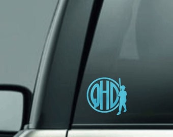 Baseball Player Monogram Vinyl Decal, Three Letter Monogram Decal, Name Monogram Vinyl Car Decal, 1 Color Baseball Monogram Decal, CUSTOM