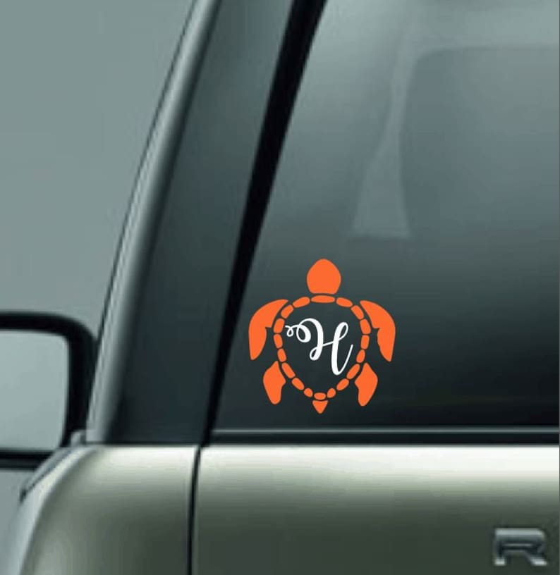 Turtle Initial Monogram Turtle Monogram Vinyl Decal, One Letter Monogram Decal, Sea Turtle ...