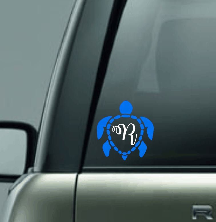 Turtle Initial Monogram Turtle Monogram Vinyl Decal, One Letter Monogram Decal, Sea Turtle ...