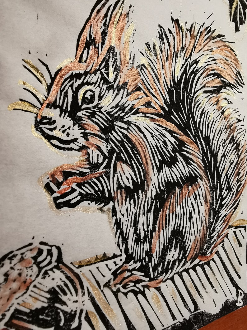 Squirrel Linocut