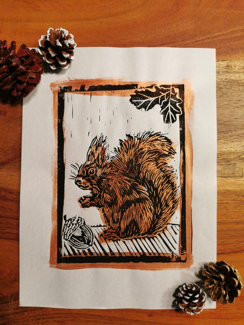 Squirrel Linocut