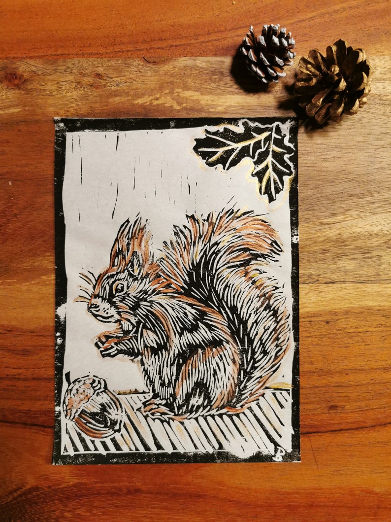 Squirrel Linocut