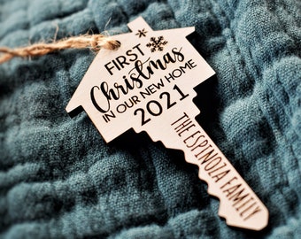 First Christmas in Our New Home Custom Last Name Key Ornament, Couples Ornament, Engaged ornament, New Ornament, New House Ornament