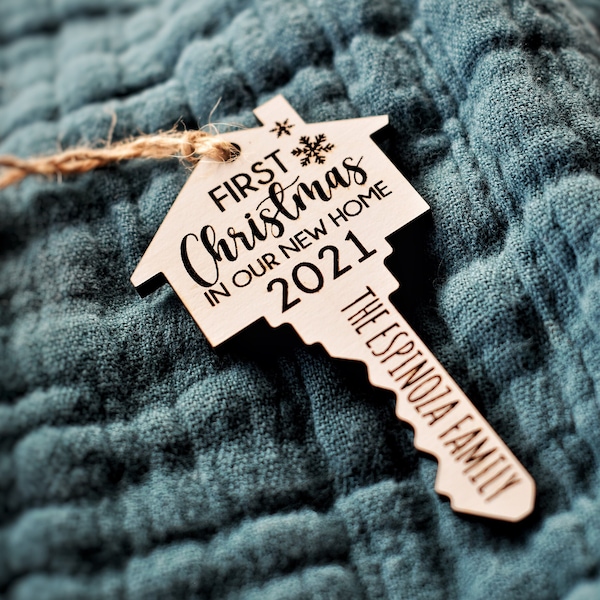 First Christmas in Our New Home Custom Last Name Key Ornament, Couples Ornament, Engaged ornament, New Ornament, New House Ornament