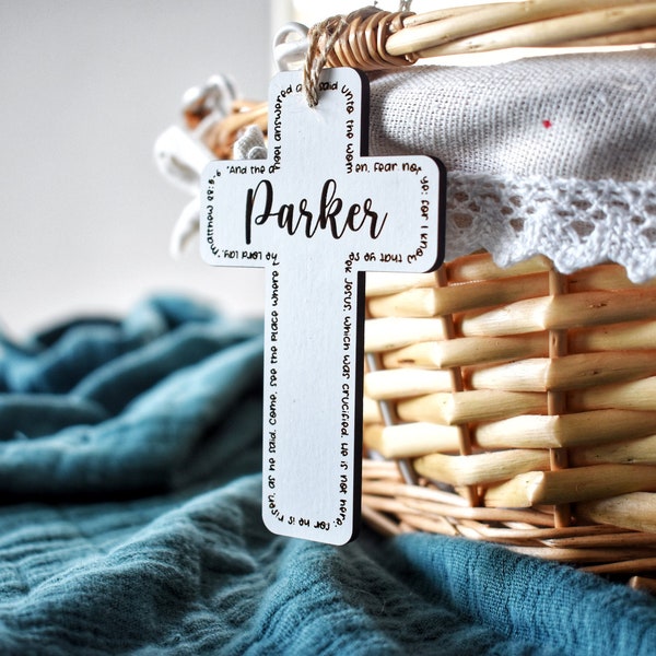 Personalized Easter Basket Cross Tag | Custom Wooden Easter Tag - Engraved with a Name | Cross Shaped Wooden Easter Tag | Easter Basket Gift