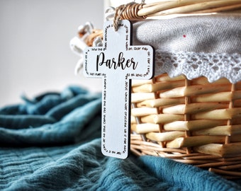 Personalized Easter Basket Cross Tag | Custom Wooden Easter Tag - Engraved with a Name | Cross Shaped Wooden Easter Tag | Easter Basket Gift