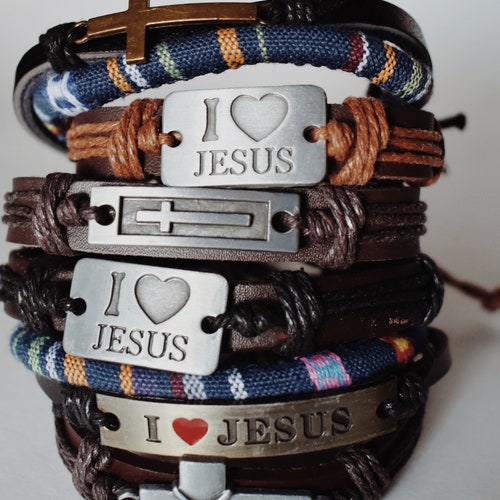 Christian I Love Jesus Bracelet Cross Bracelet Leather Belt Etsy
