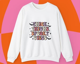 Thick Thighs Spooky Vibes Unisex Crewneck Sweatshirt Retro Halloween Vibes - Women's Sweatshirt