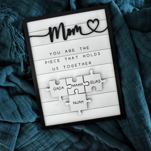 Custom Mothers Day Puzzle Sign Mom You are the Piece that holds us together Mothers day gift Personalized for Mom 2 16 Puzzle Pcs Mom Frame