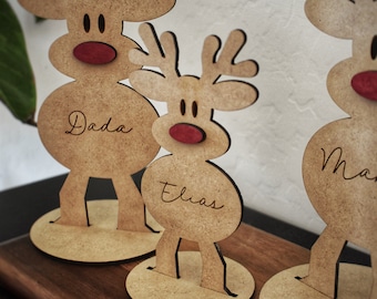 Personalized Reindeer Family Name Decor | Reindeer Family Names | Family Christmas Decoration | Place Setting Christmas Decoration