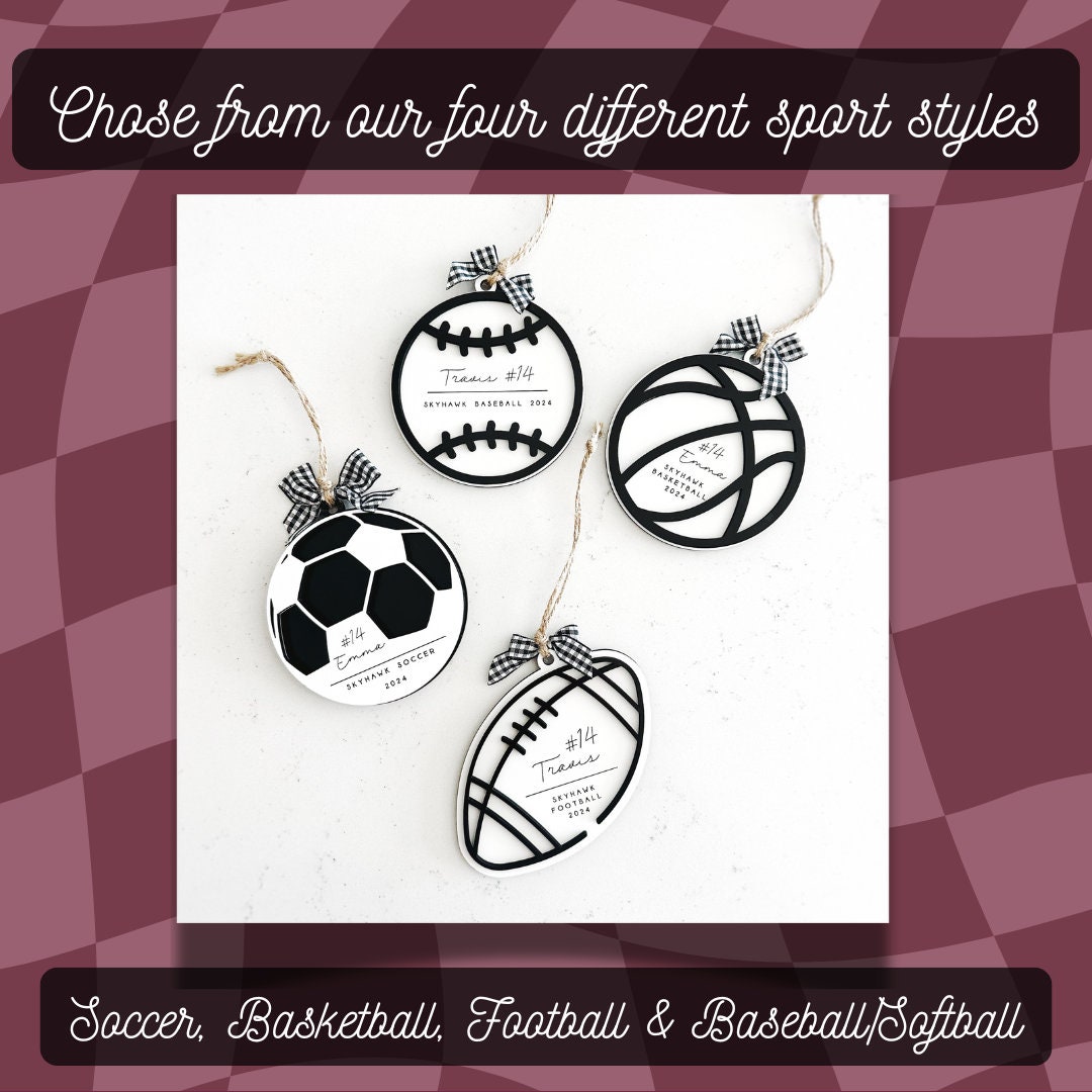 Custom Sports Ball Ornaments | Personalized Wooden Ornaments | Football, Baseball, Basketball, Soccer Ball Decor | Meaningful Holiday Gifts